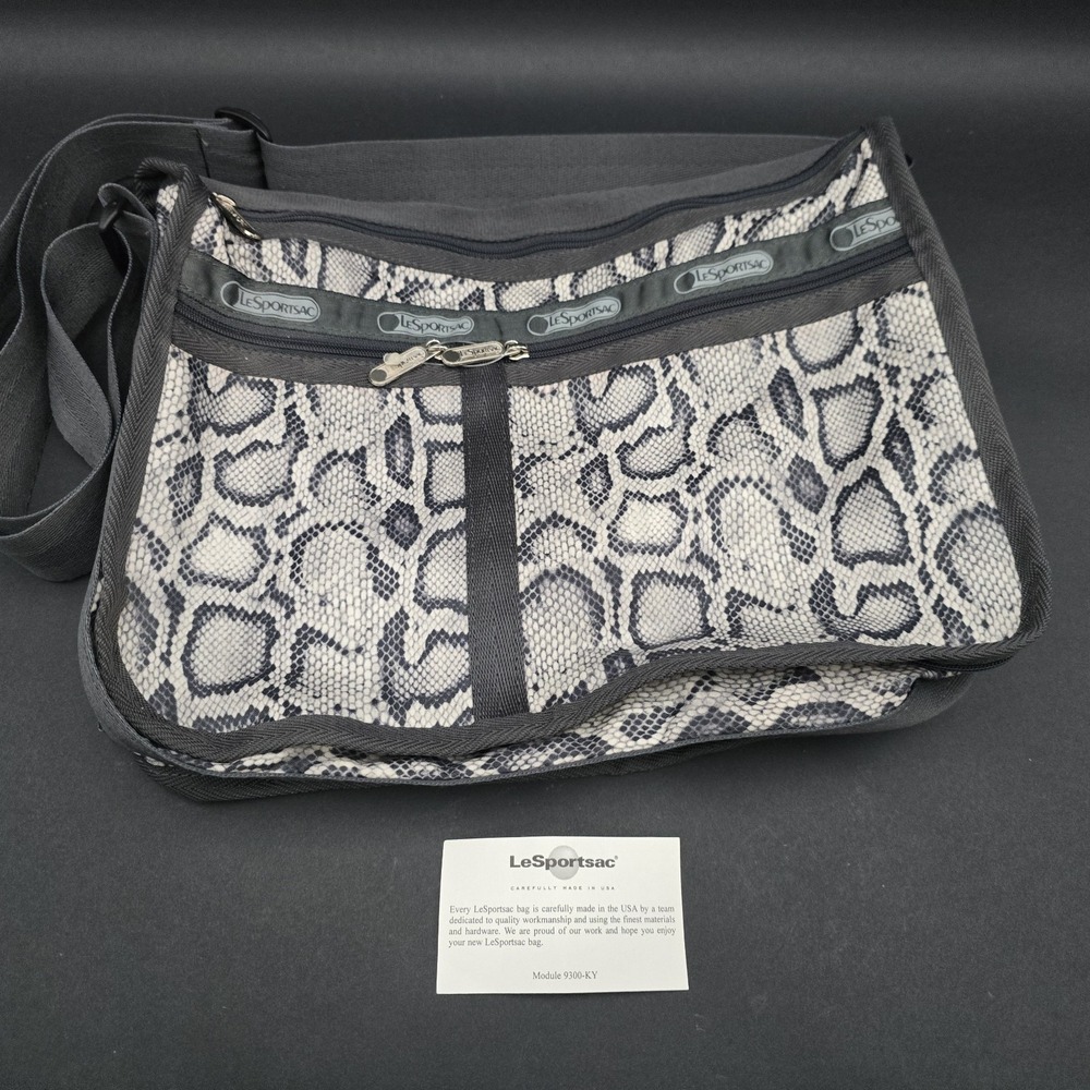 Le SportSac Crossbody Expanding Purse Bag Reptile Print Gray